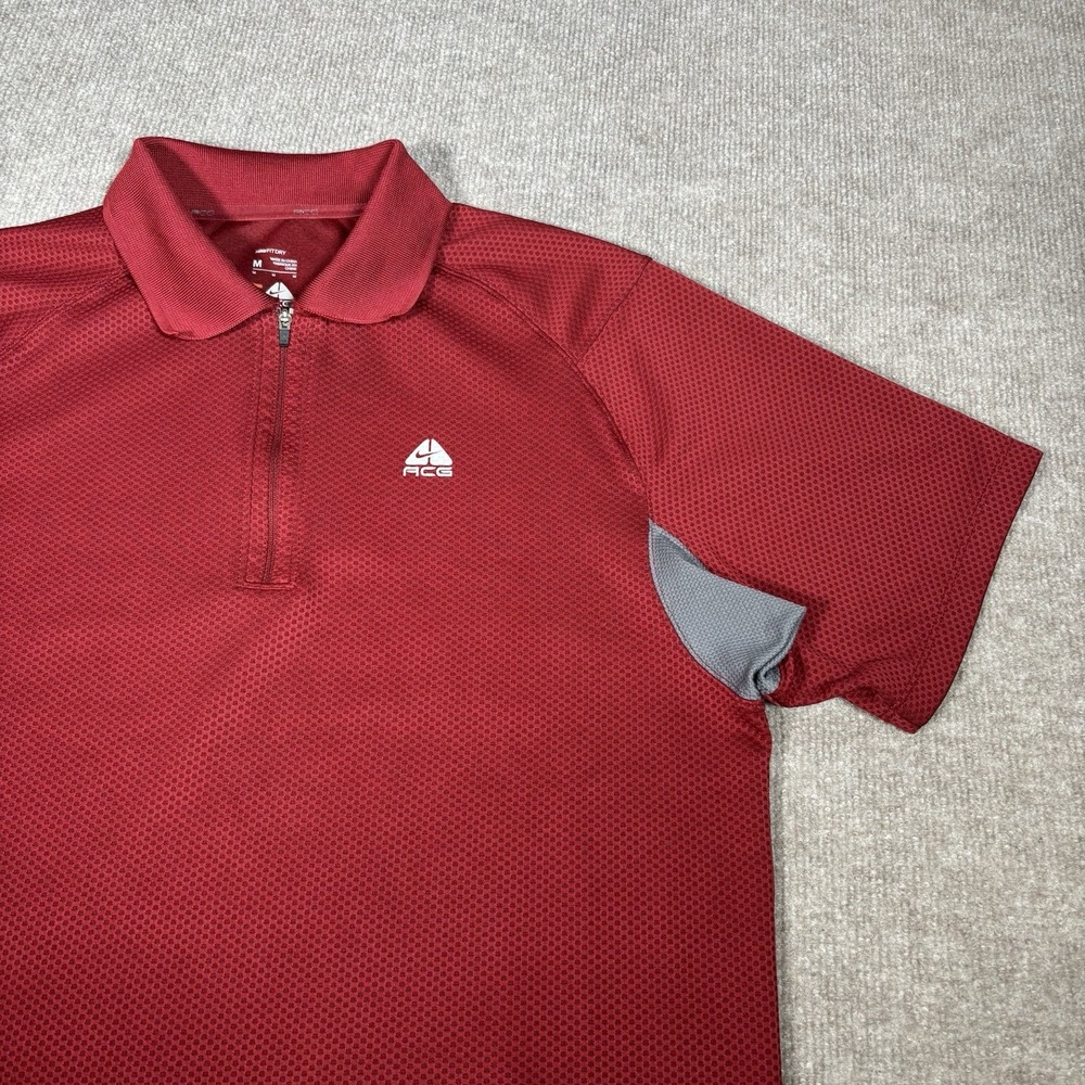 Vintage Nike ACG Polo Shirt Mens M Short Sleeve 1/4 Zip Red NikeFit Performance